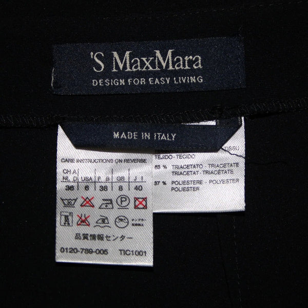 'S MaxMara Sz 6 Black Leather Trim Faux Wrap Triacetate Lined Polyester Skirt