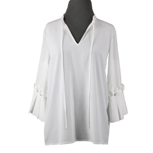 Karl Lagerfeld NEW $90 Sz M White Ruffle Sleeves V Neck 100% Polyester Top