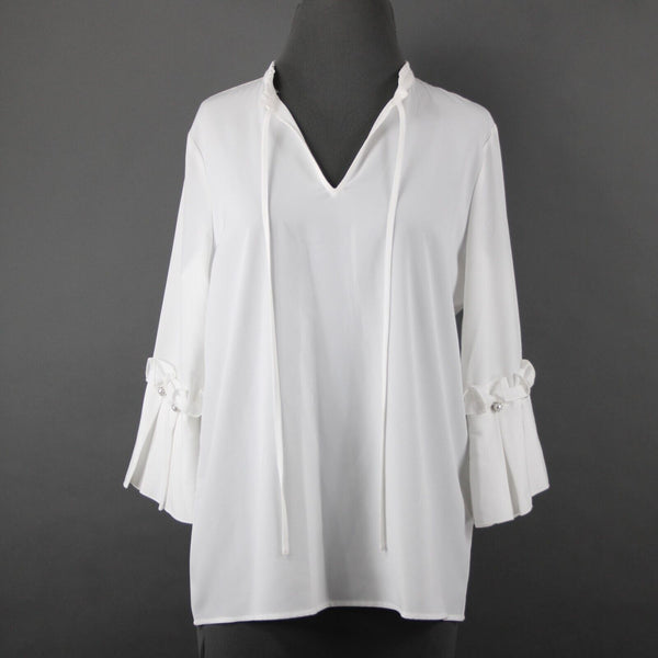 Karl Lagerfeld NEW $90 Sz M White Ruffle Sleeves V Neck 100% Polyester Top