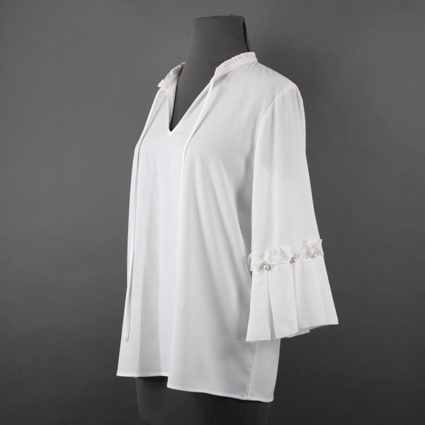 Karl Lagerfeld NEW $90 Sz M White Ruffle Sleeves V Neck 100% Polyester Top