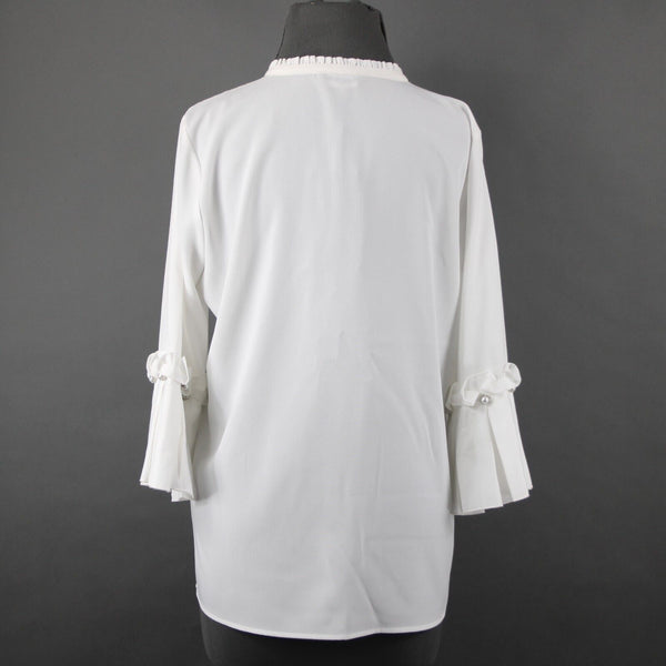 Karl Lagerfeld NEW $90 Sz M White Ruffle Sleeves V Neck 100% Polyester Top