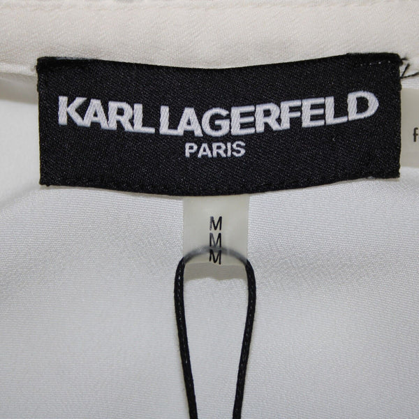 Karl Lagerfeld NEW $90 Sz M White Ruffle Sleeves V Neck 100% Polyester Top