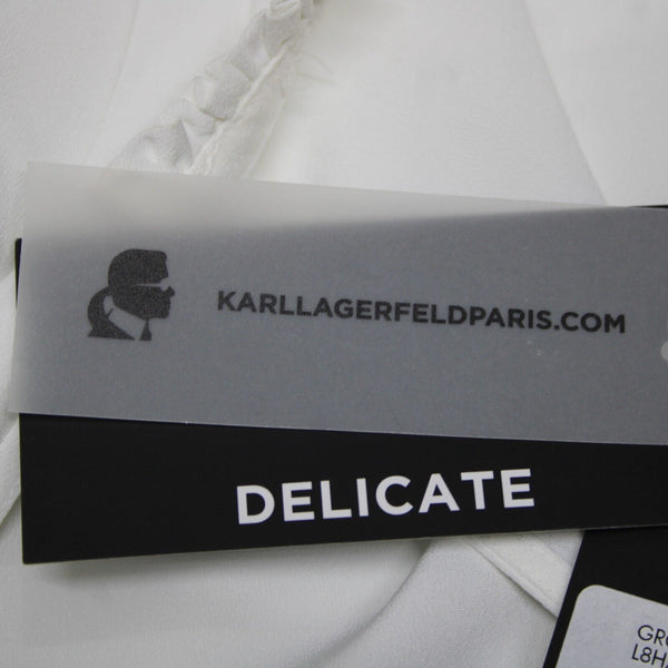 Karl Lagerfeld NEW $90 Sz M White Ruffle Sleeves V Neck 100% Polyester Top