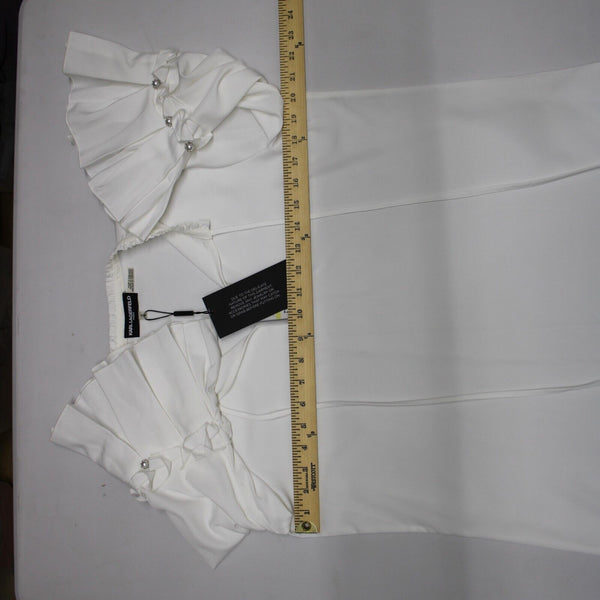 Karl Lagerfeld NEW $90 Sz M White Ruffle Sleeves V Neck 100% Polyester Top