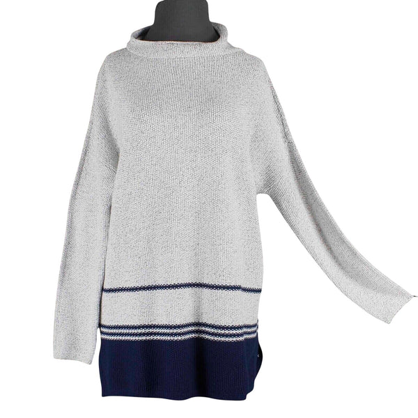J Jill Sweater Sz S White Navy Turtleneck Oversized Cotton Polyester