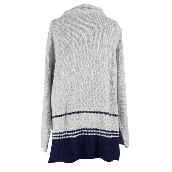 J Jill Sweater Sz S White Navy Turtleneck Oversized Cotton Polyester