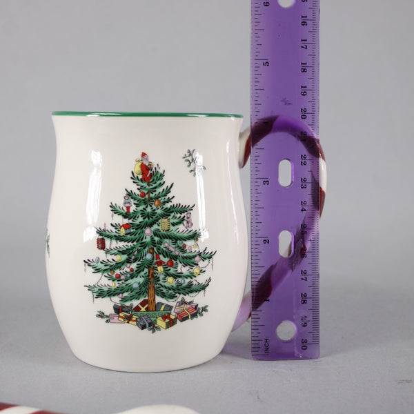 Spode Mugs Christmas Tree Peppermint Stick Spoons 4" Mugs