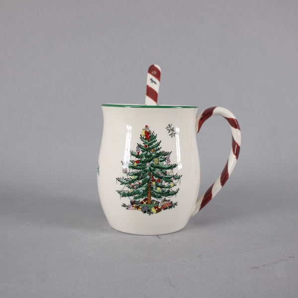 Spode Mugs Christmas Tree Peppermint Stick Spoons 4" Mugs