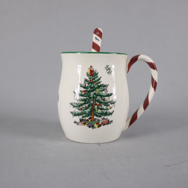 Spode Mugs Christmas Tree Peppermint Stick Spoons 4" Mugs