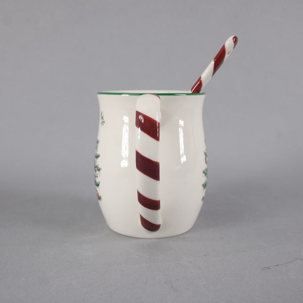Spode Mugs Christmas Tree Peppermint Stick Spoons 4" Mugs