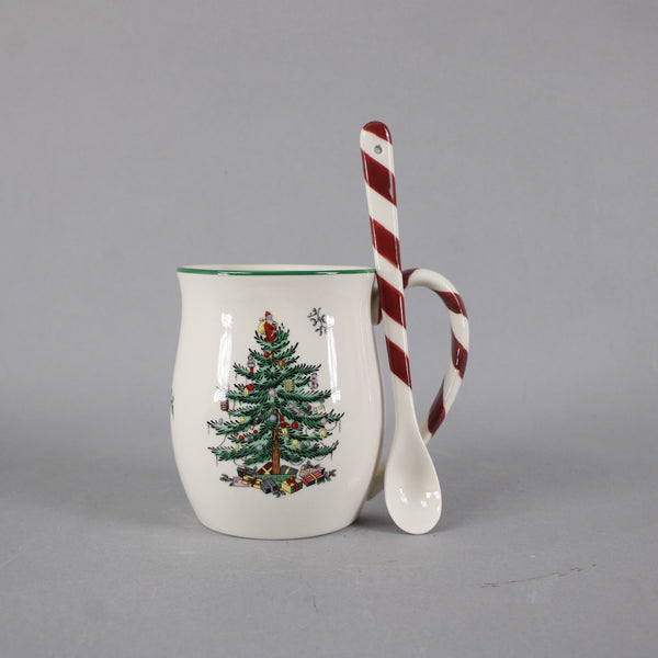 Spode Mugs Christmas Tree Peppermint Stick Spoons 4" Mugs