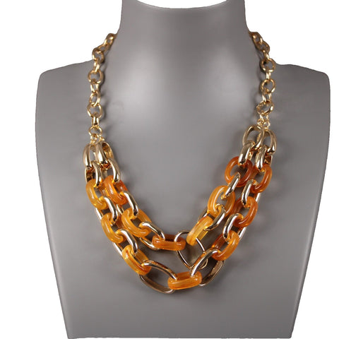 Banana Republic Goldtone Orange Amber Chain Link Multi Statement 19" Necklace
