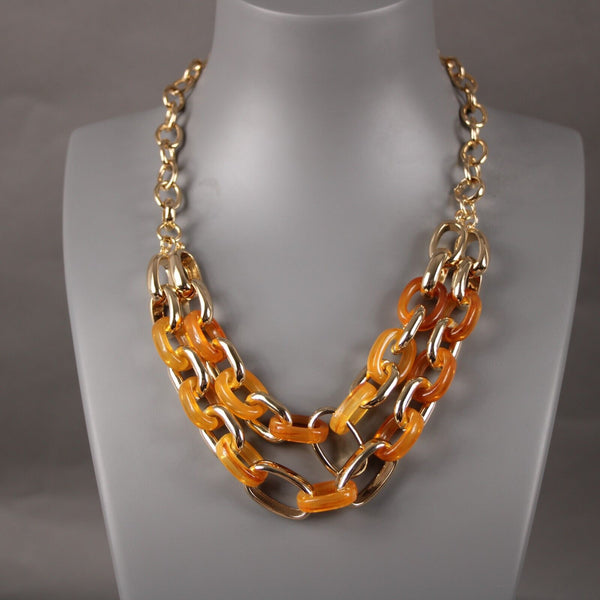Banana Republic Goldtone Orange Amber Chain Link Multi Statement 19" Necklace