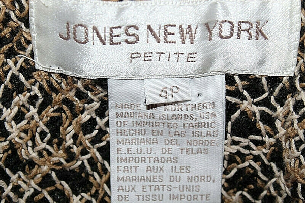 Jones New York 4P Black Tan Ivory Multi Cotton Poly Polyamide Jacket