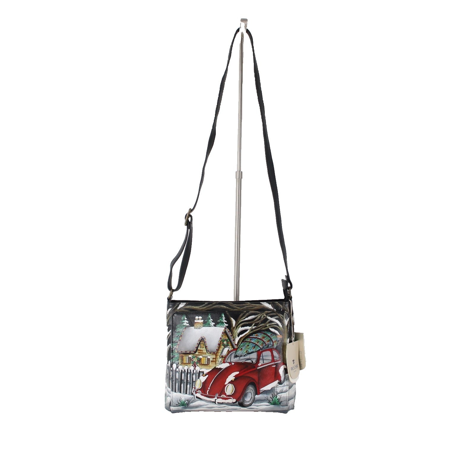 Anuschka Purse NEW 11 x 9x3 Multi Color Red Bug Holiday Painted Leather Purse