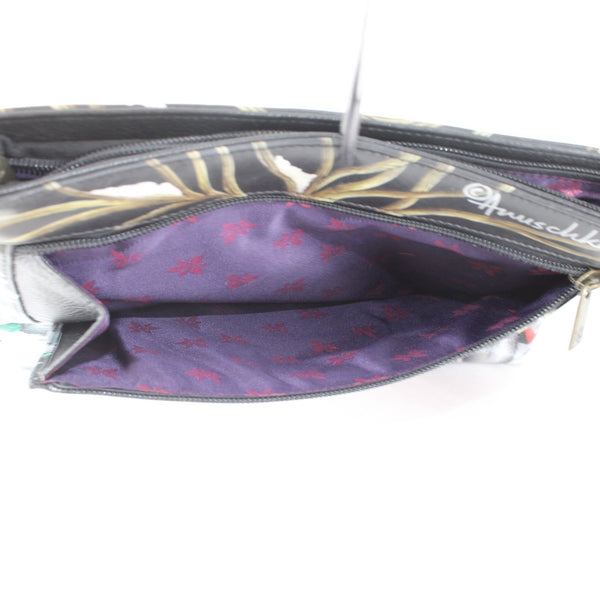 Anuschka Purse NEW 11 x 9x3 Multi Color Red Bug Holiday Painted Leather Purse