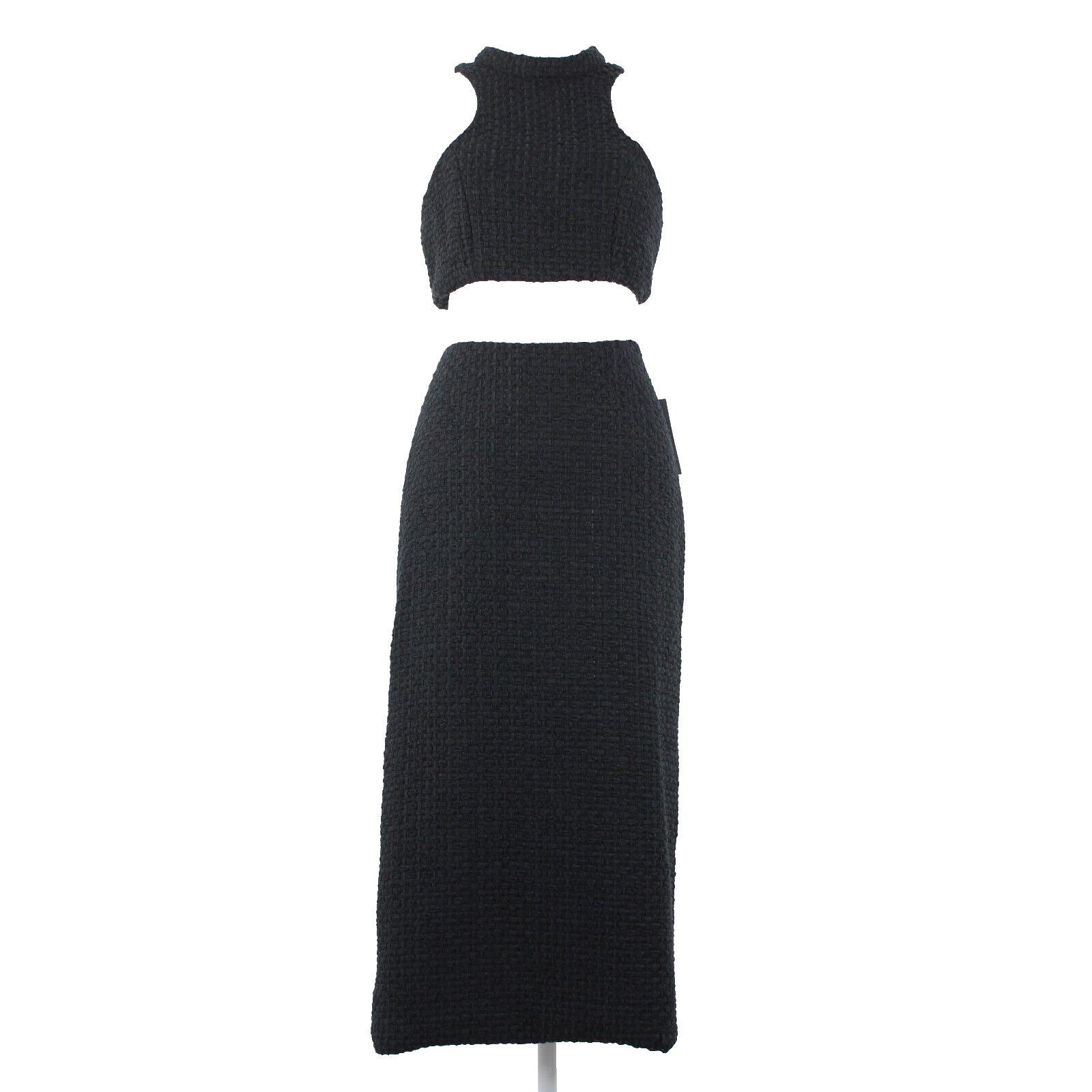 Alamour NEW Sz L Black Textured Sleeveless Crop Lined 100% Polyester 2Pc Dress