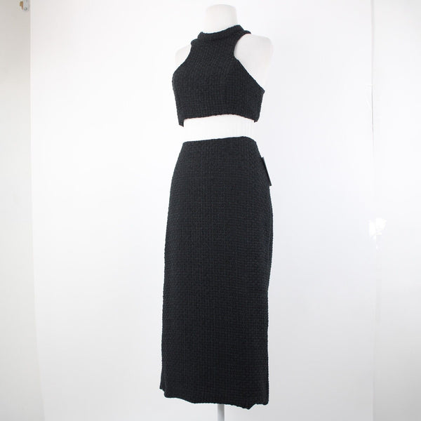 Alamour NEW Sz L Black Textured Sleeveless Crop Lined 100% Polyester 2Pc Dress
