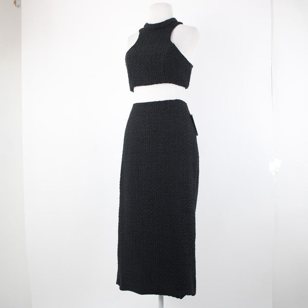 Alamour NEW Sz L Black Textured Sleeveless Crop Lined 100% Polyester 2Pc Dress