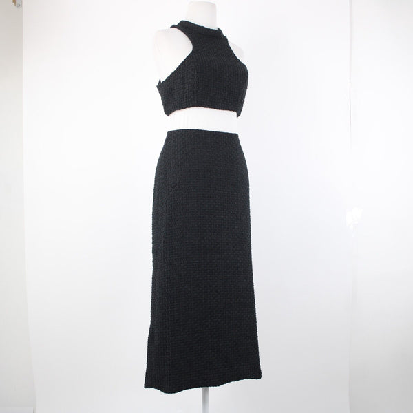 Alamour NEW Sz L Black Textured Sleeveless Crop Lined 100% Polyester 2Pc Dress