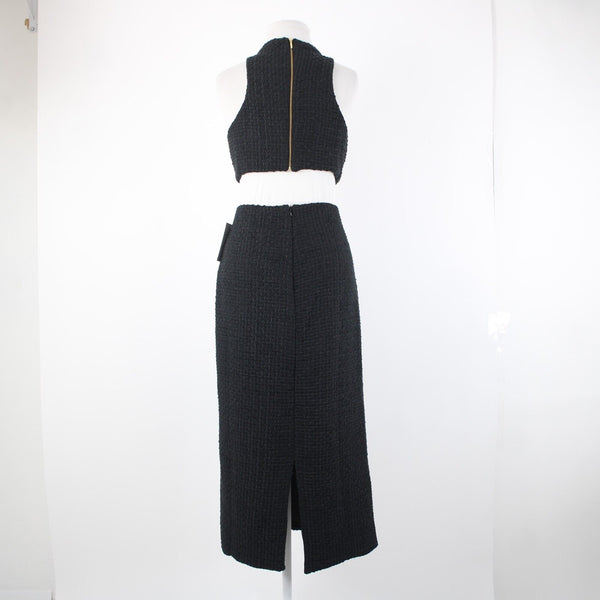Alamour NEW Sz L Black Textured Sleeveless Crop Lined 100% Polyester 2Pc Dress