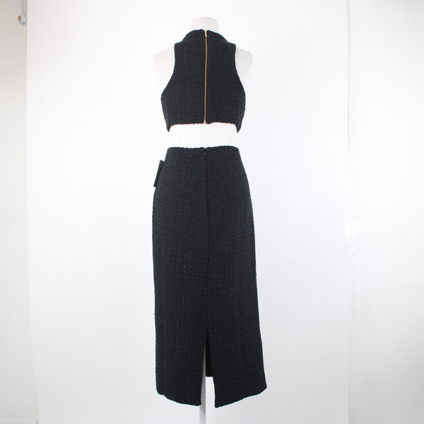 Alamour NEW Sz L Black Textured Sleeveless Crop Lined 100% Polyester 2Pc Dress