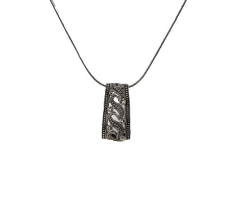 Sterling Silver 20in Chain with Marcasite Scrollwork Pendant Necklace
