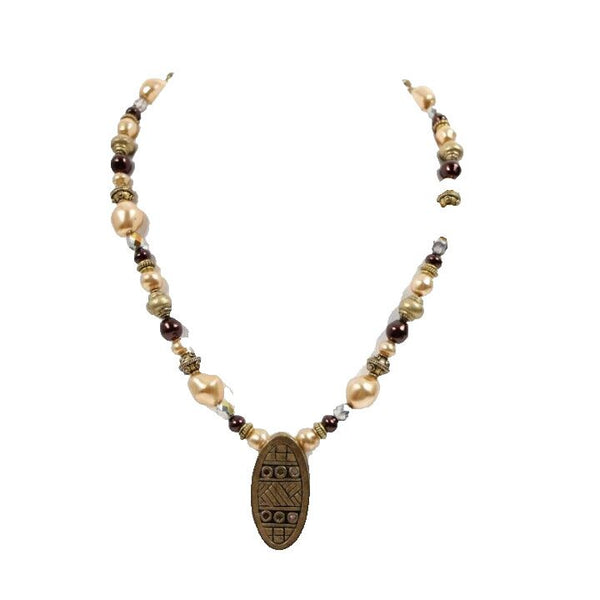 Chicos Bronze Multicolor Faux Pearls Beaded 17" Ext. 3" Necklace