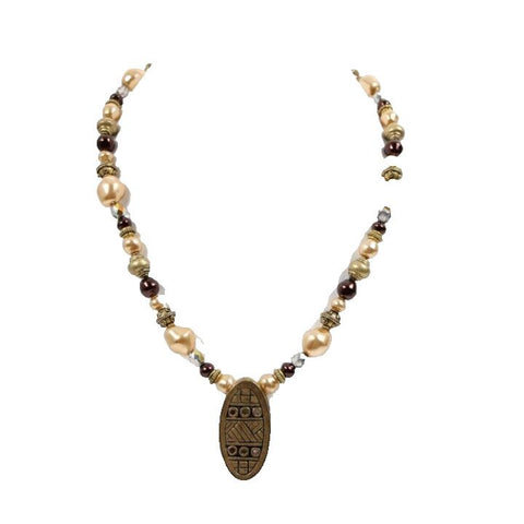 Chicos Bronze Multicolor Faux Pearls Beaded 17" Ext. 3" Necklace