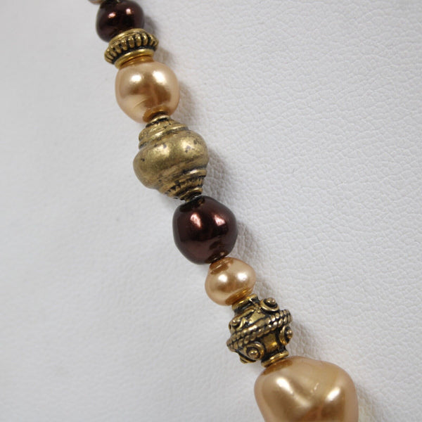 Chicos Bronze Multicolor Faux Pearls Beaded 17" Ext. 3" Necklace