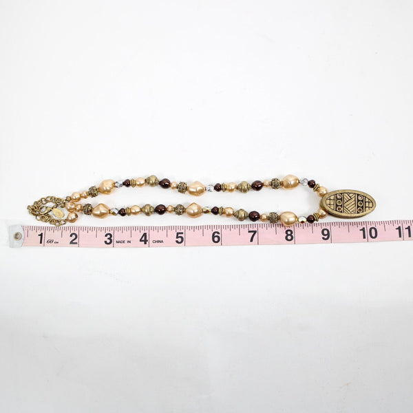 Chicos Bronze Multicolor Faux Pearls Beaded 17" Ext. 3" Necklace