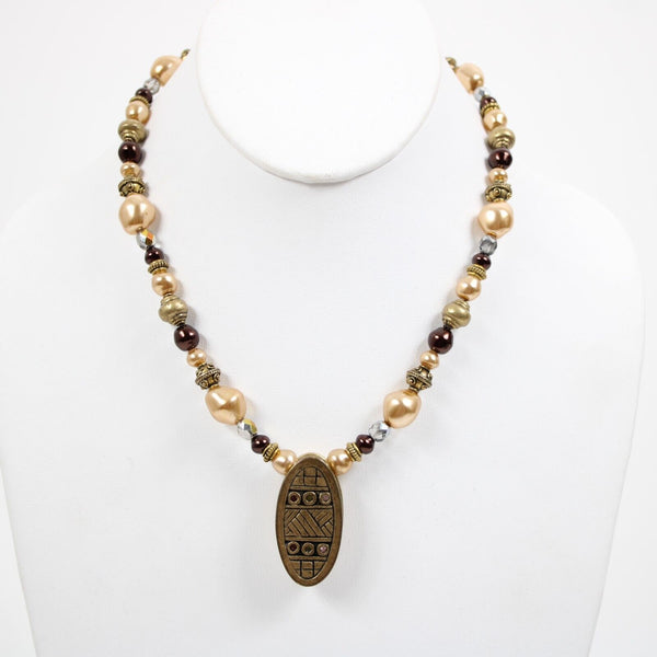 Chicos Bronze Multicolor Faux Pearls Beaded 17" Ext. 3" Necklace
