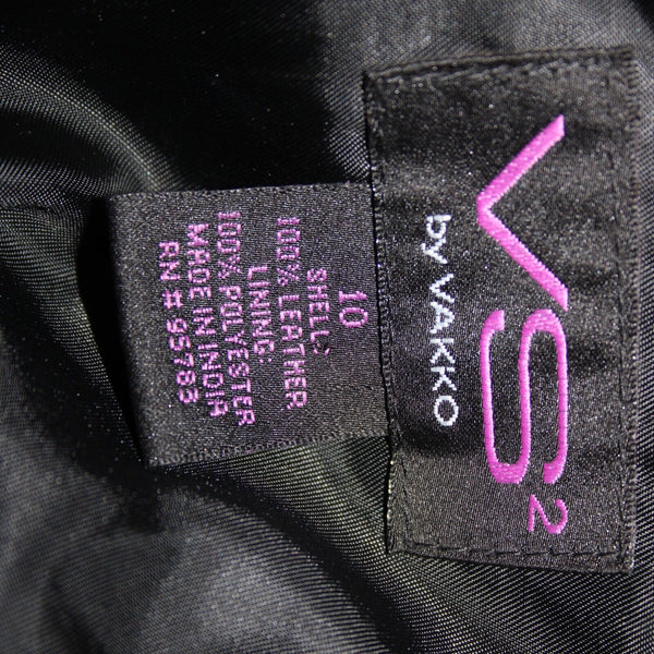 VS Vakko Sz 10 Black Zip Pockets Knee Length Lined 100% Leather Polyester Skirt