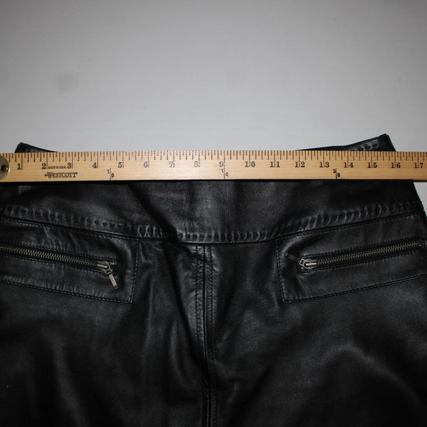 VS Vakko Sz 10 Black Zip Pockets Knee Length Lined 100% Leather Polyester Skirt