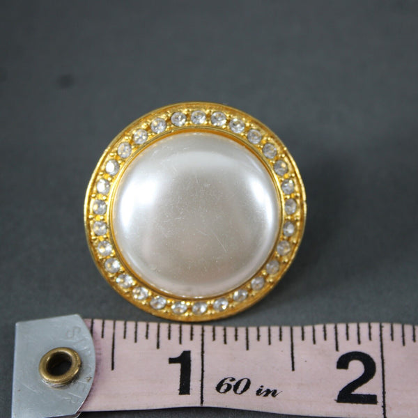 Napier Goldtone Rhinestones Faux Pearl 1.25" Screw On Clip On Earrings
