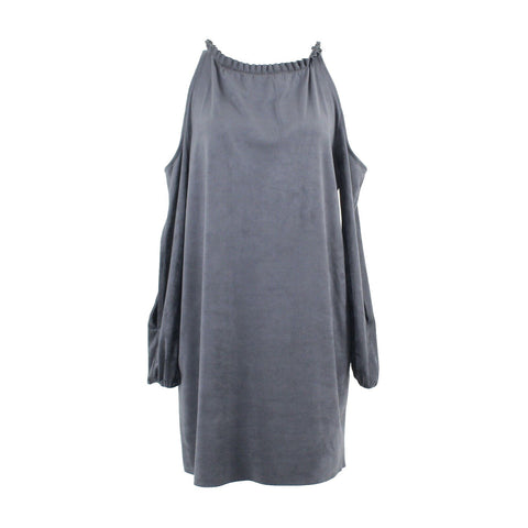Kensie Sz M Gray Peachskin Cold Shoulder & Arm Tie Neck Poly Blend Dress