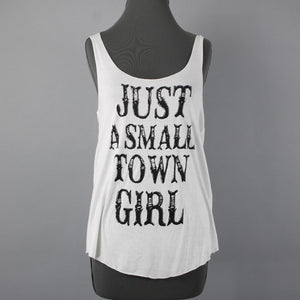 Sweet Claire Sz M Cream Dark Brown 'Just A Small Town Girl' Rayon Blend Tank Top