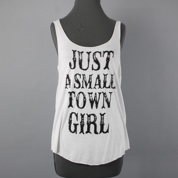 Sweet Claire Sz M Cream Dark Brown 'Just A Small Town Girl' Rayon Blend Tank Top