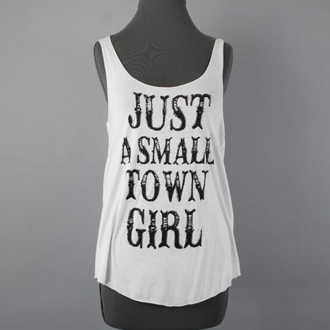 Sweet Claire Sz M Cream Dark Brown 'Just A Small Town Girl' Rayon Blend Tank Top