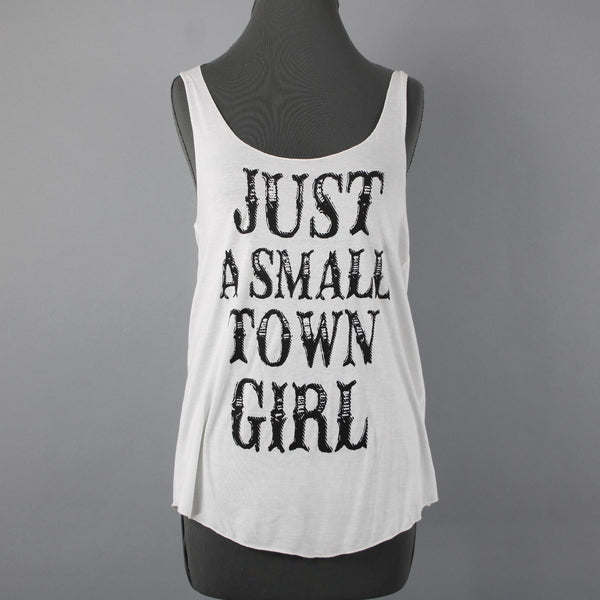 Sweet Claire Sz M Cream Dark Brown 'Just A Small Town Girl' Rayon Blend Tank Top