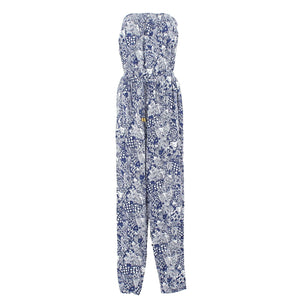 Lilly Pulitzer Sz S x 28.5 Navy Blue White Strapless Rayon Jumpsuit