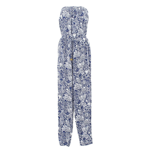 Lilly Pulitzer Sz S x 28.5 Navy Blue White Strapless Rayon Jumpsuit