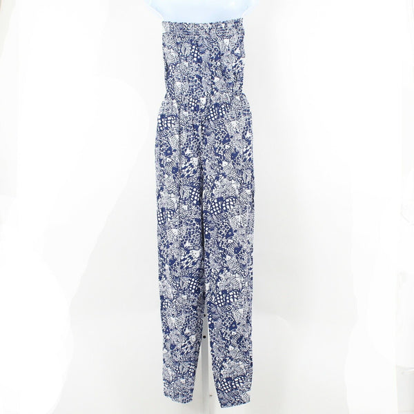Lilly Pulitzer Sz S x 28.5 Navy Blue White Strapless Rayon Jumpsuit