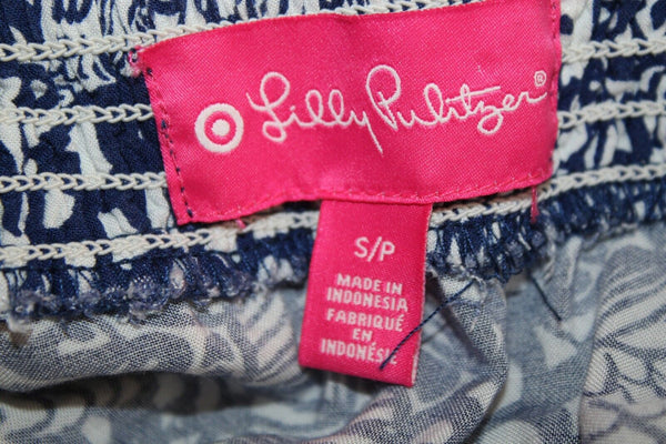 Lilly Pulitzer Sz S x 28.5 Navy Blue White Strapless Rayon Jumpsuit