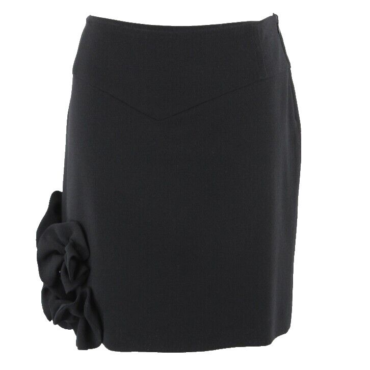 Valentina Barberini Sz 10 Black Pencil 3D Self Fab Applique 100% Wool Skirt