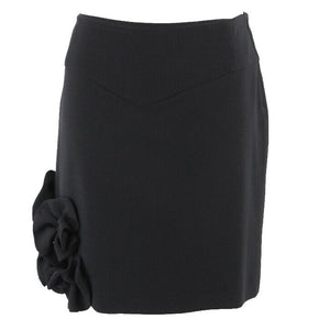 Valentina Barberini Sz 10 Black Pencil 3D Self Fab Applique 100% Wool Skirt