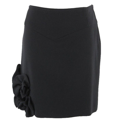 Valentina Barberini Sz 10 Black Pencil 3D Self Fab Applique 100% Wool Skirt