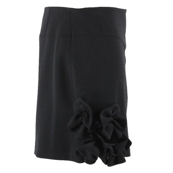 Valentina Barberini Sz 10 Black Pencil 3D Self Fab Applique 100% Wool Skirt