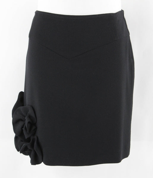Valentina Barberini Sz 10 Black Pencil 3D Self Fab Applique 100% Wool Skirt
