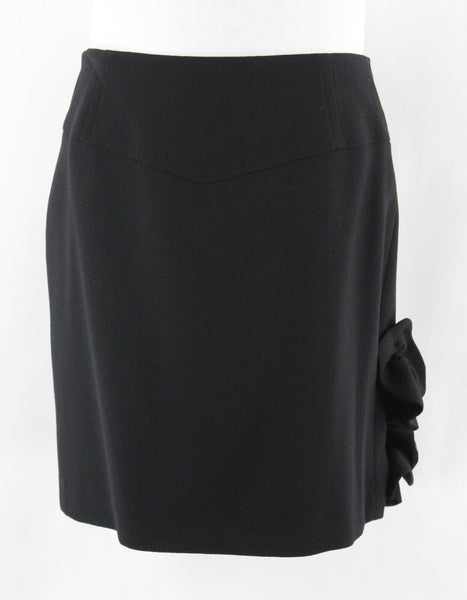 Valentina Barberini Sz 10 Black Pencil 3D Self Fab Applique 100% Wool Skirt